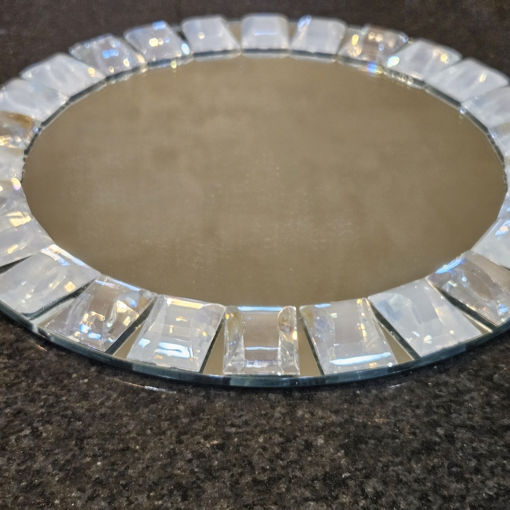 Pier 1 Mirror Jeweled Vanity Candle Tray Round 14"